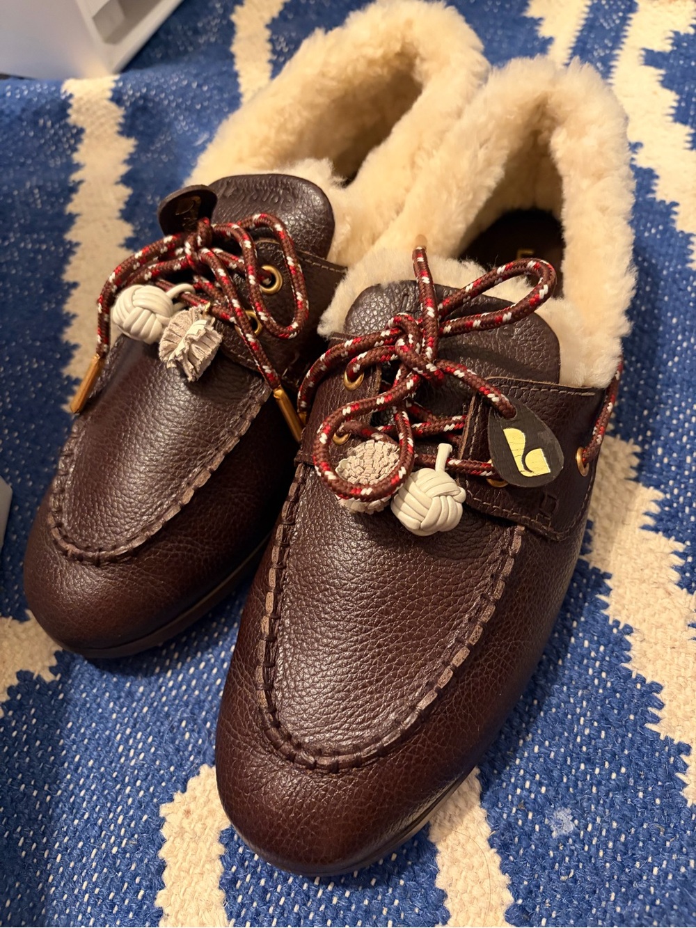 Larroude Cyprus Dark Brown Leather Moccasins with Cream Shearling